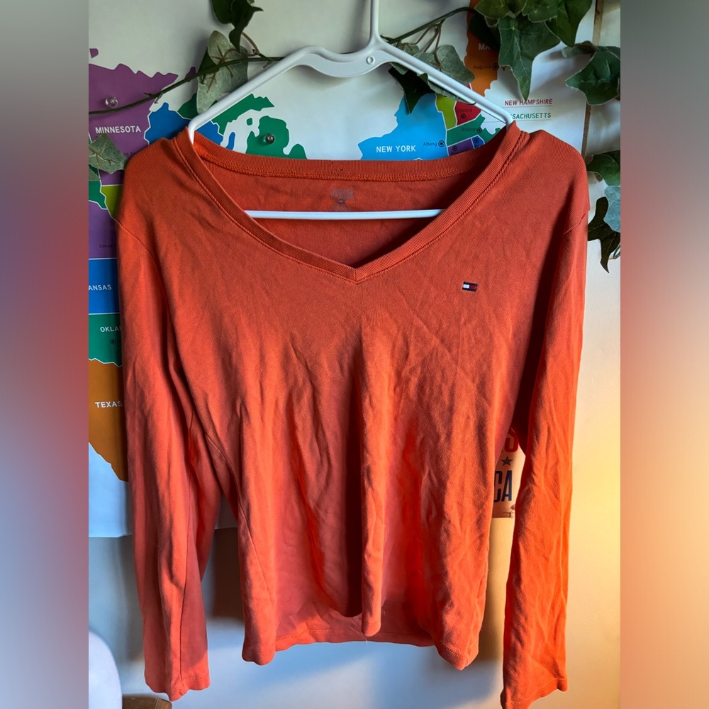 Long sleeve, orange, V-neck, Tommy Hilfiger shirt